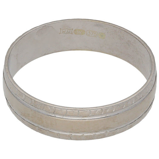 9ct White Gold Patterned Wedding Ring Size O