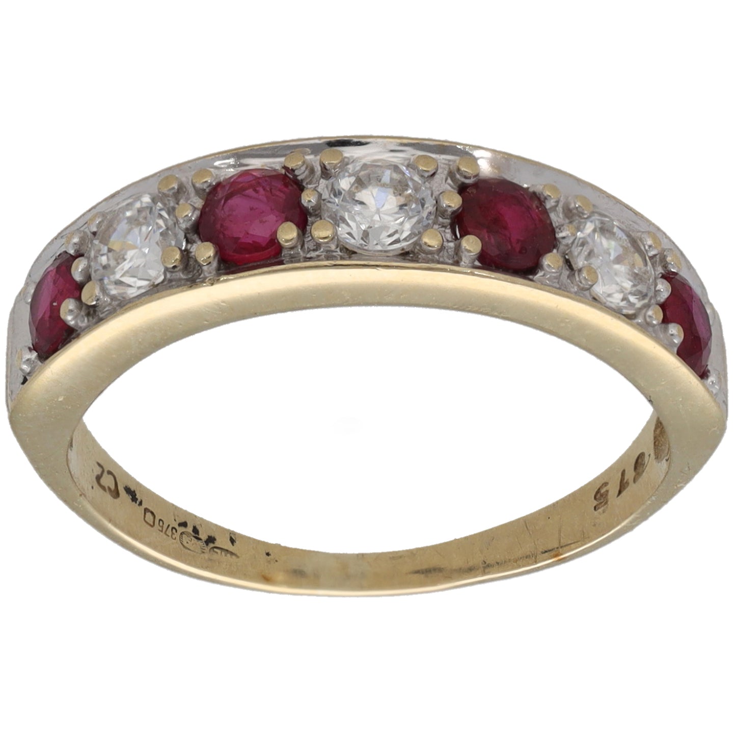 9ct Gold Ruby & Cubic Zirconia Half Eternity Ring Size K
