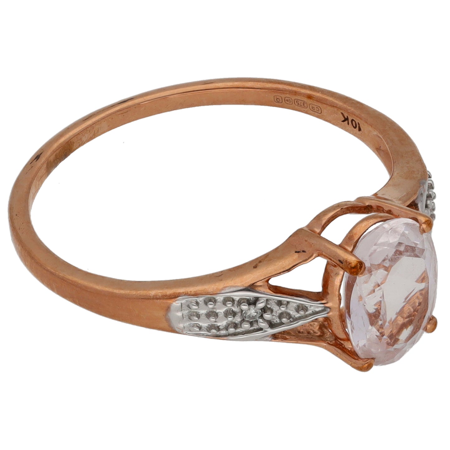 9ct Gold Morganite & 0.01ct Diamond Single Stone Ring with Accent Stones Size P