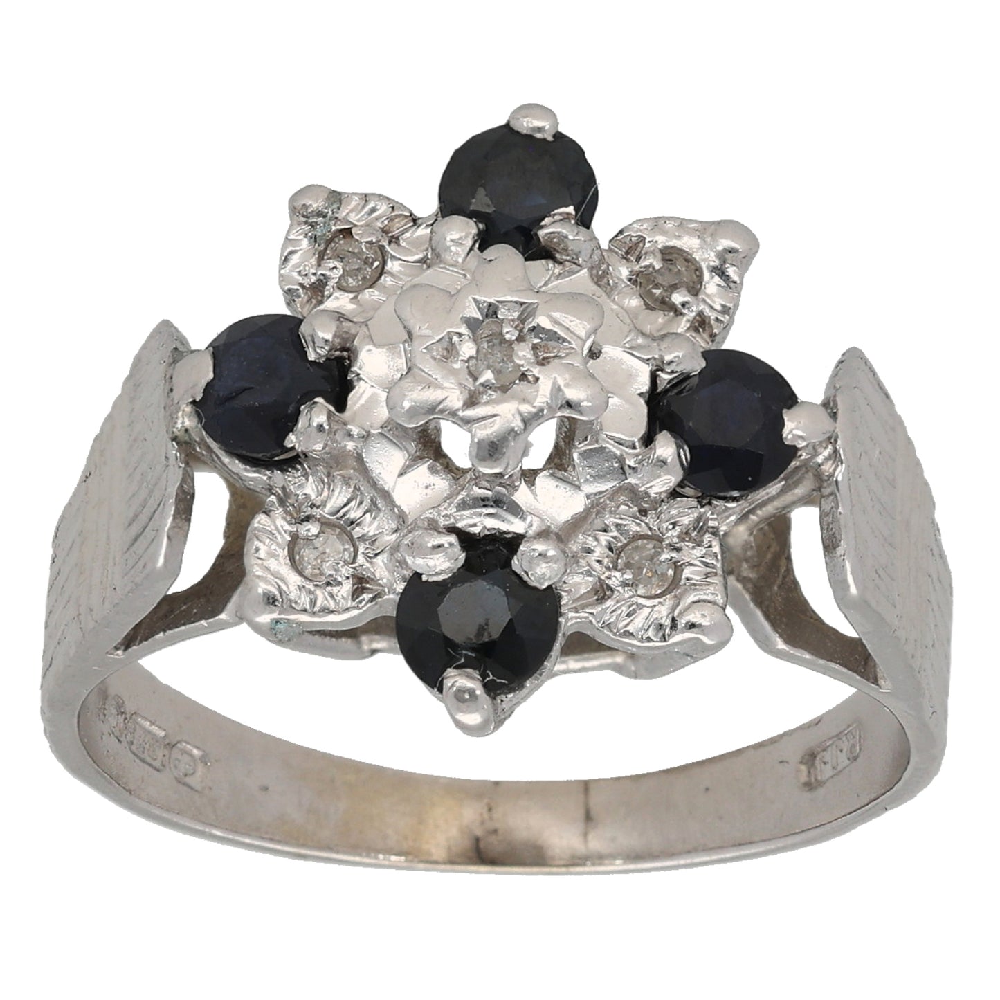 9ct White Gold Sapphire & 0.05ct Diamond Dress/Cocktail Ring Size R