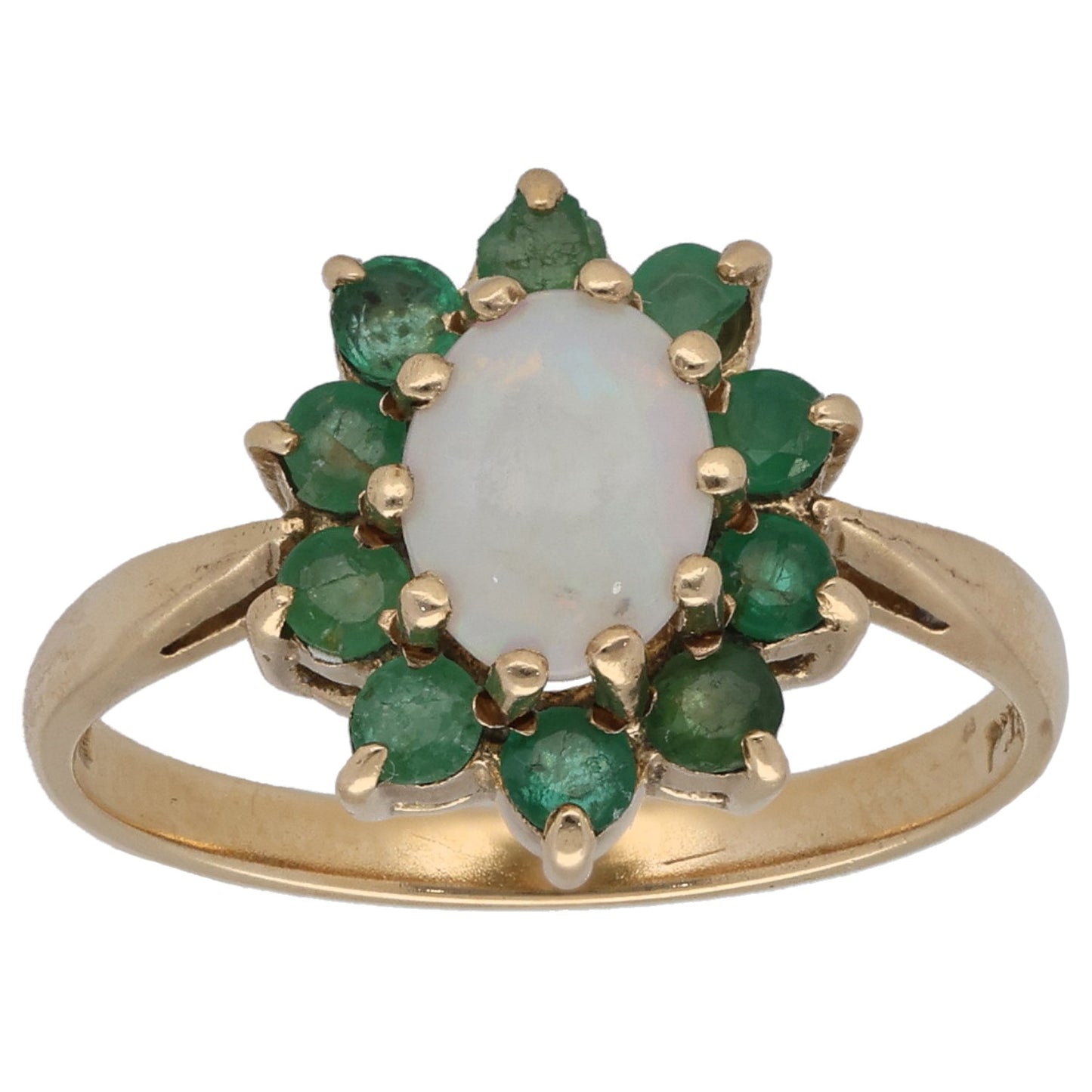 9ct Gold Opal & Emerald Cluster Ring Size M