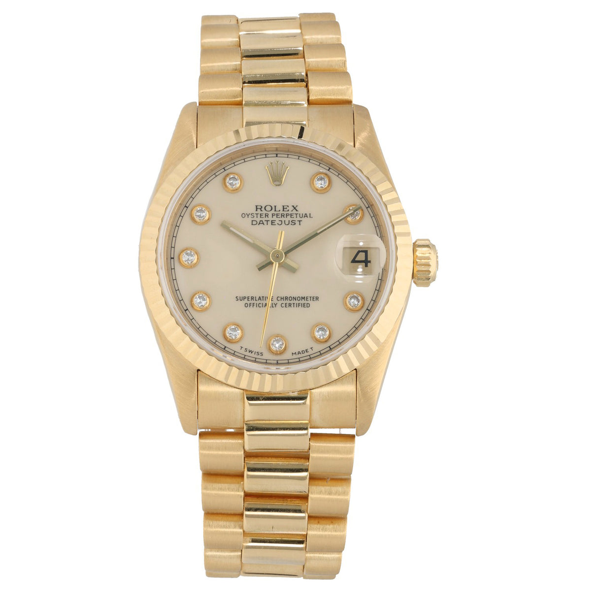 Rolex Datejust 68278, cream dial with diamond hour makers, in 18ct gold case and bracelet