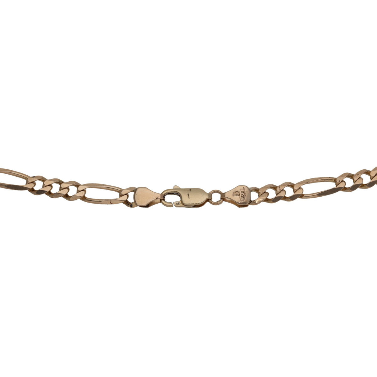 9ct gold Figaro chain necklace with lobster clasp and stamped bar tag