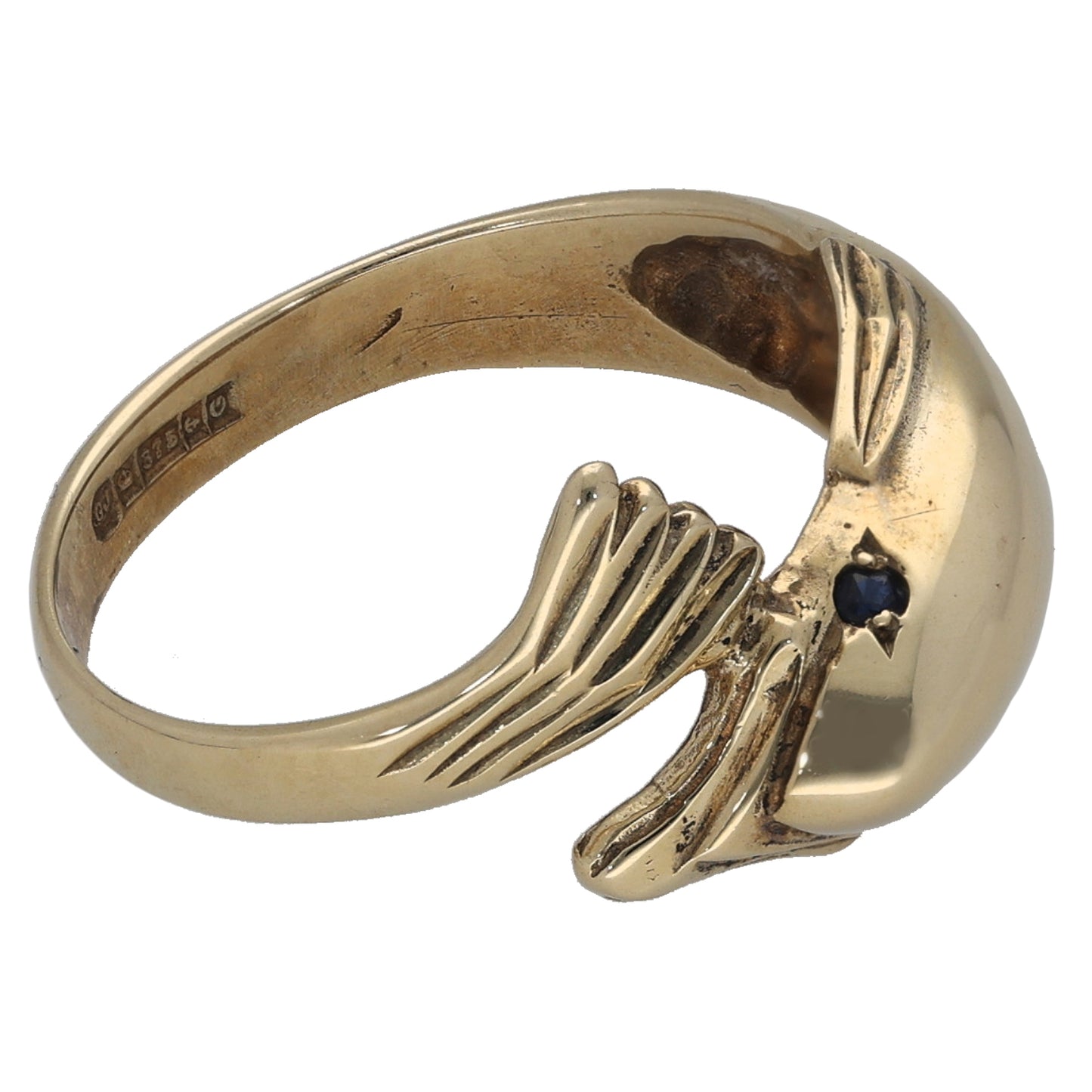 9ct Gold Sapphire Dolphin Ring Size L