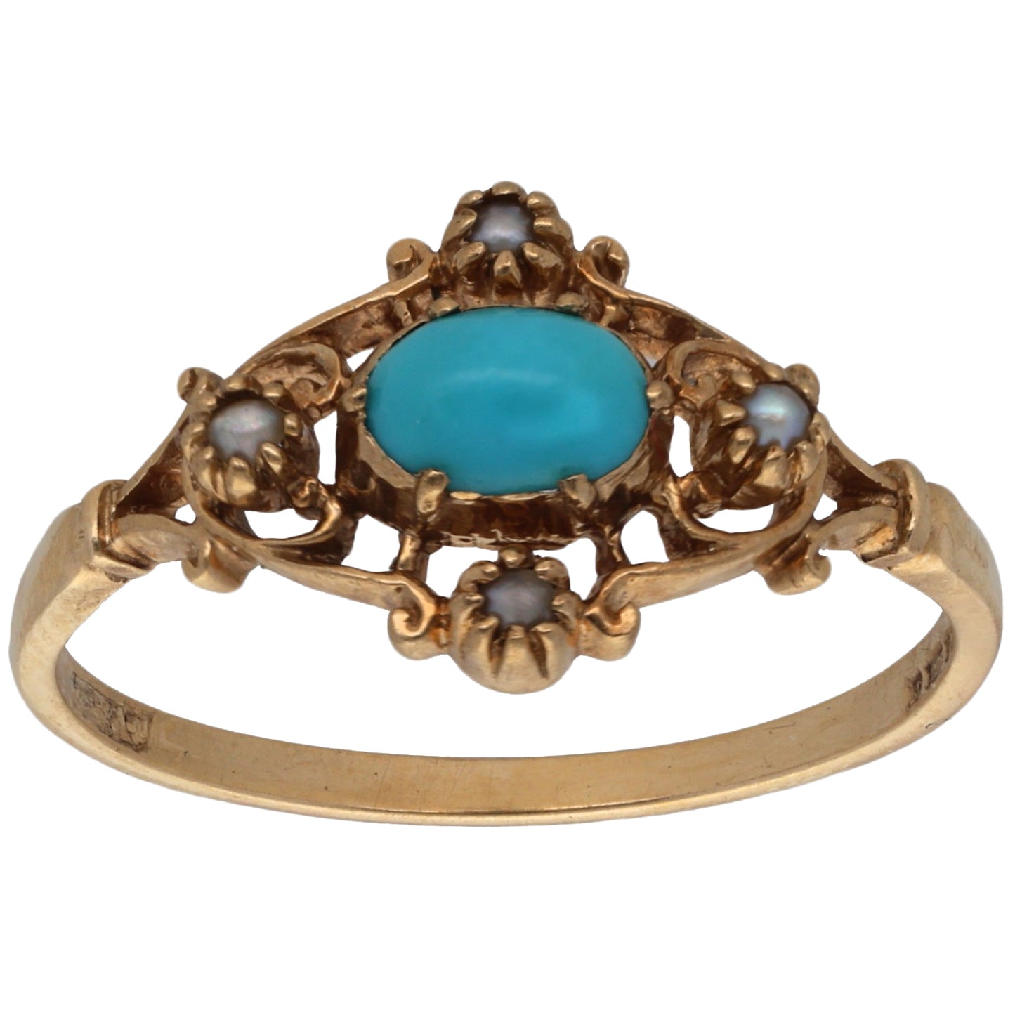 9ct Gold Turquoise & Pearl Dress/Cocktail Ring Size S
