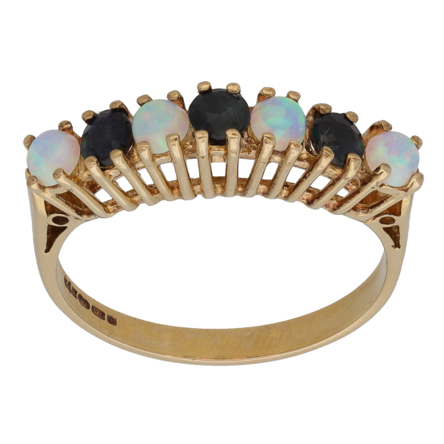 9ct Gold Opal & Sapphire Half Eternity Ring Size M