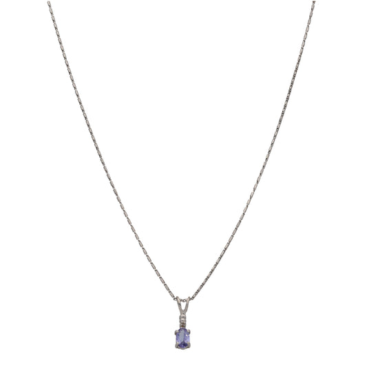 9ct White Gold Tanzanite & 0.005ct Diamond Dress/Cocktail Pendant With Chain