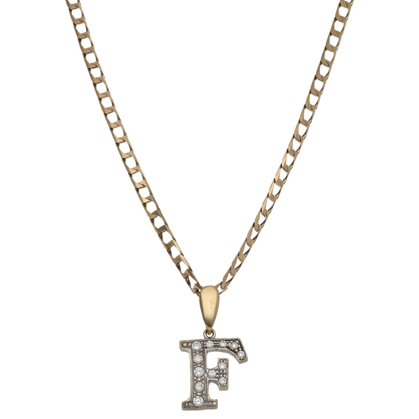 9ct Gold Cubic Zirconia Initial 'F' Pendant With Chain