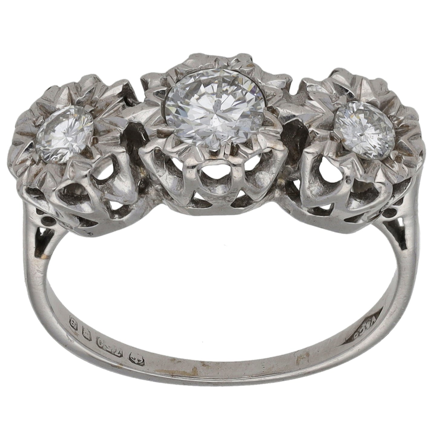 18ct White Gold 0.62ct Diamond Trilogy Ring Size K