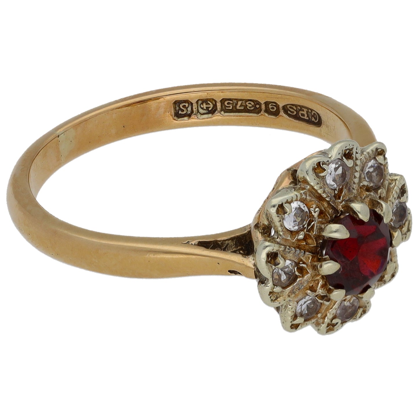 9ct Gold Garnet & Imitation Gems Dress/Cocktail Ring Size M