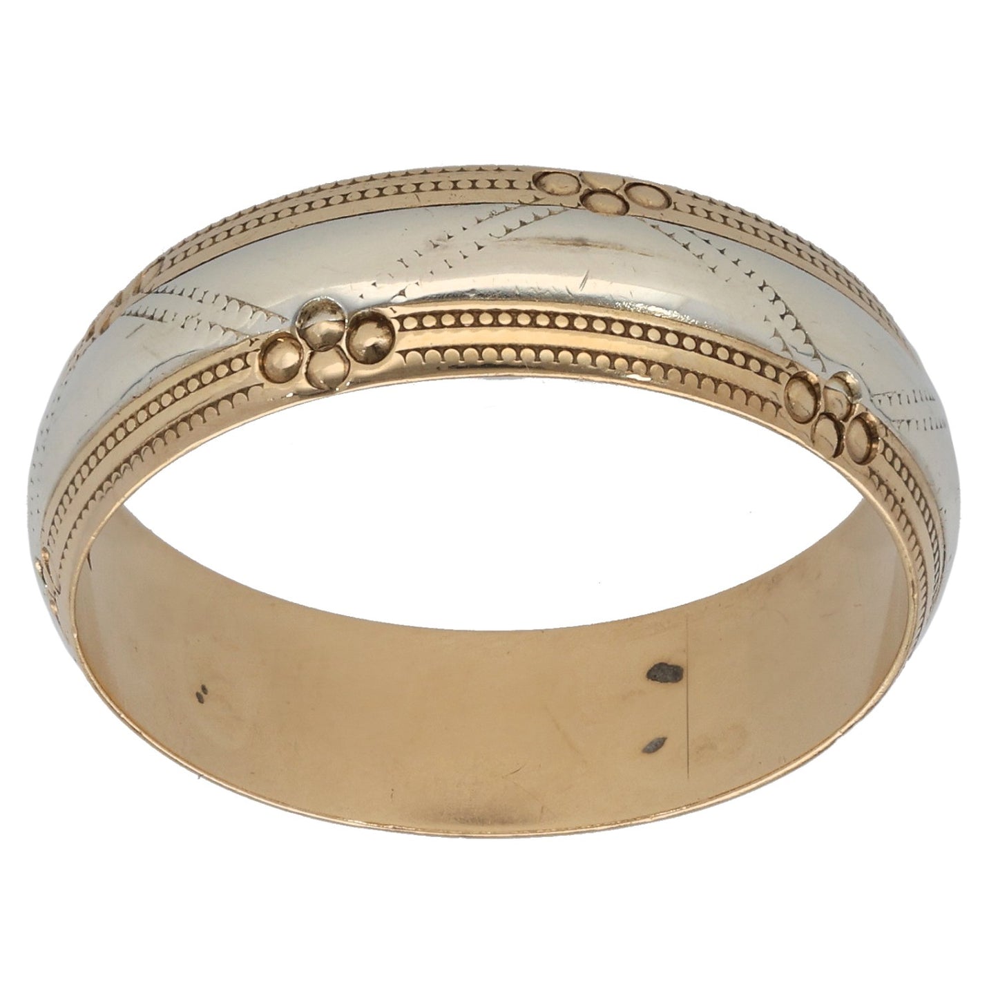 9ct Bi-Colour Gold Patterned Wedding Ring Size T