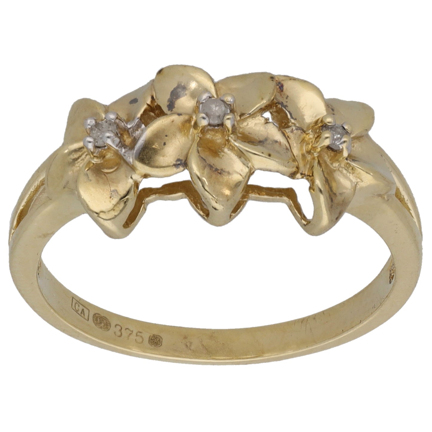 9ct Gold 0.03ct Diamond Trilogy Ring Size M