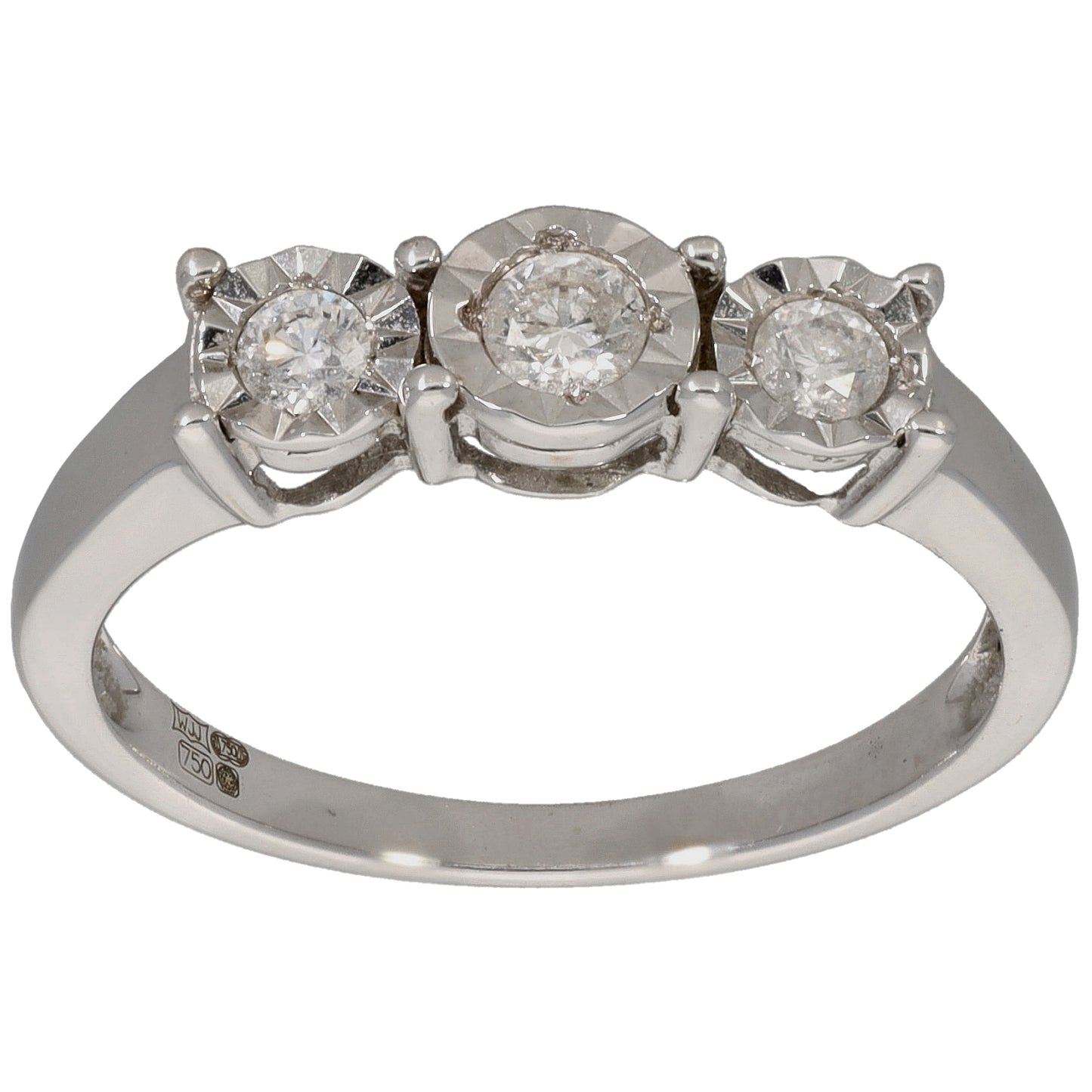 18ct White Gold 0.25ct Diamond Trilogy Ring Size P