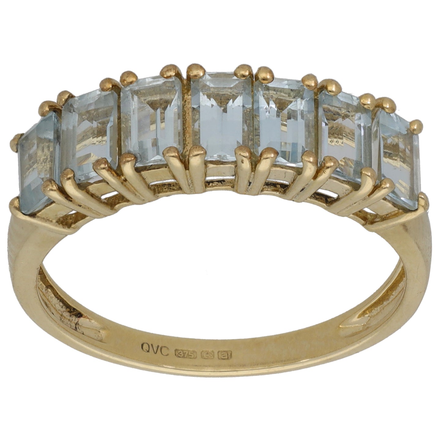 9ct Gold Aquamarine Half Eternity Ring Size Q
