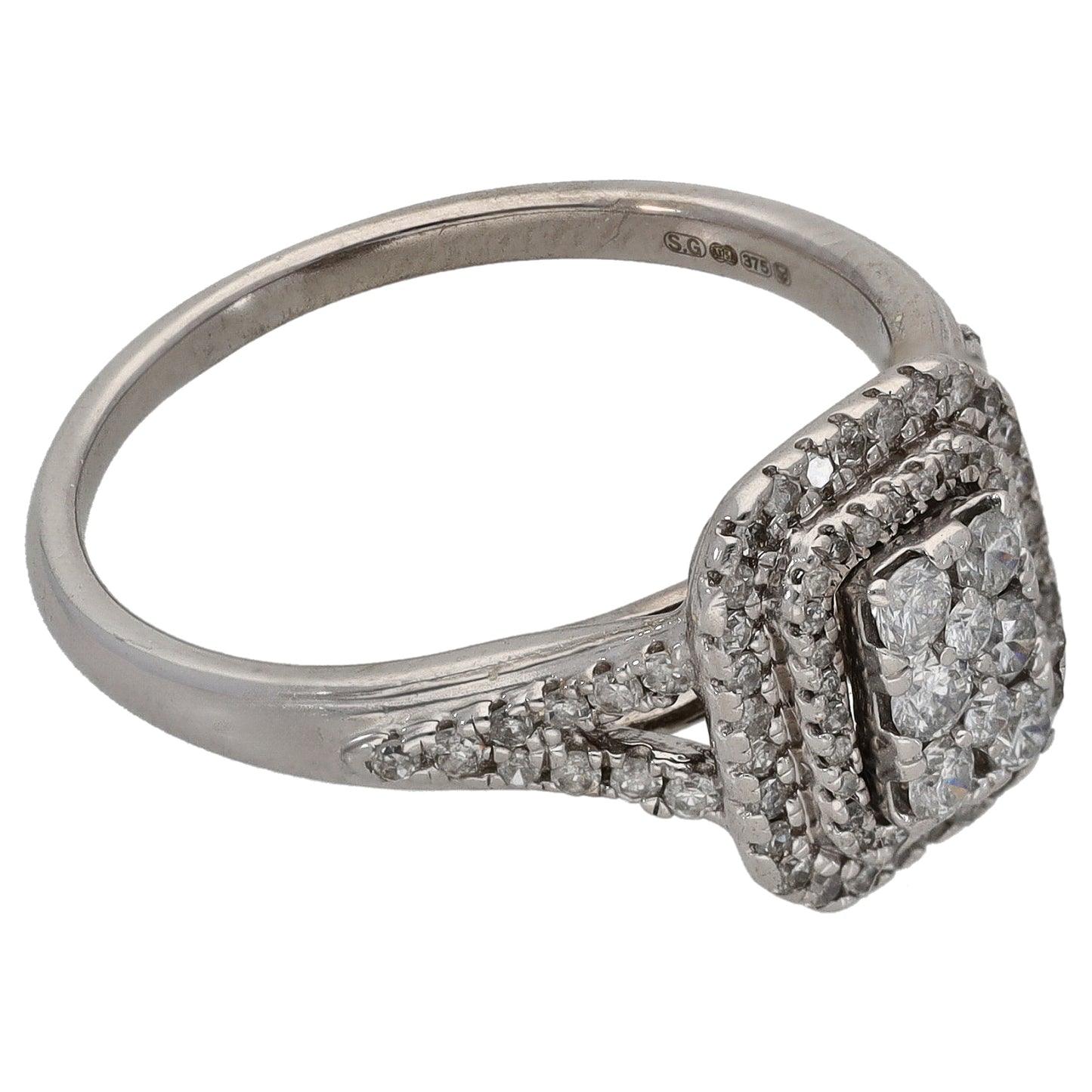 9ct White Gold 0.50ct Diamond Cluster Ring Size O