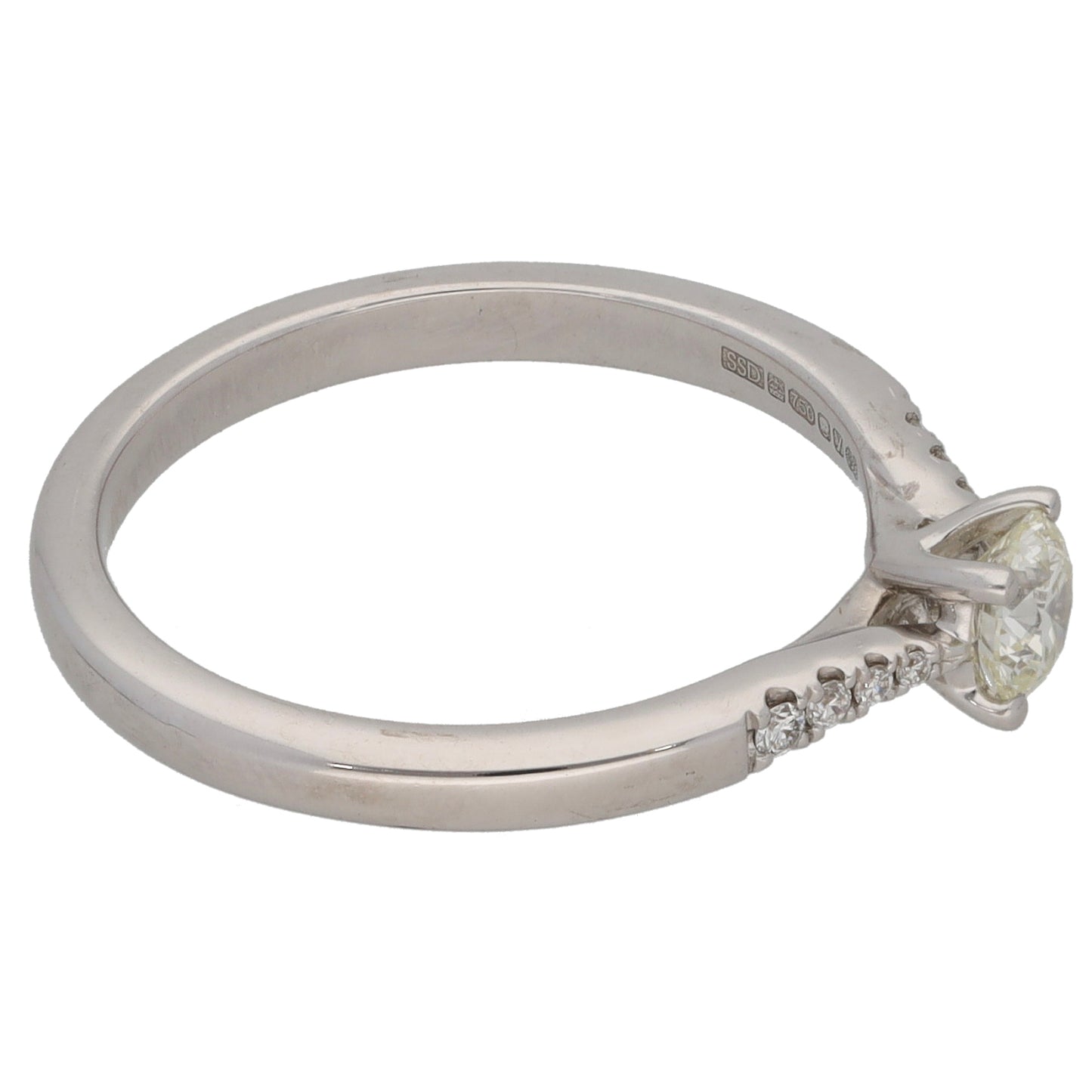 18ct White Gold 0.34ct Diamond Solitaire Ring With Accent Stones Size M