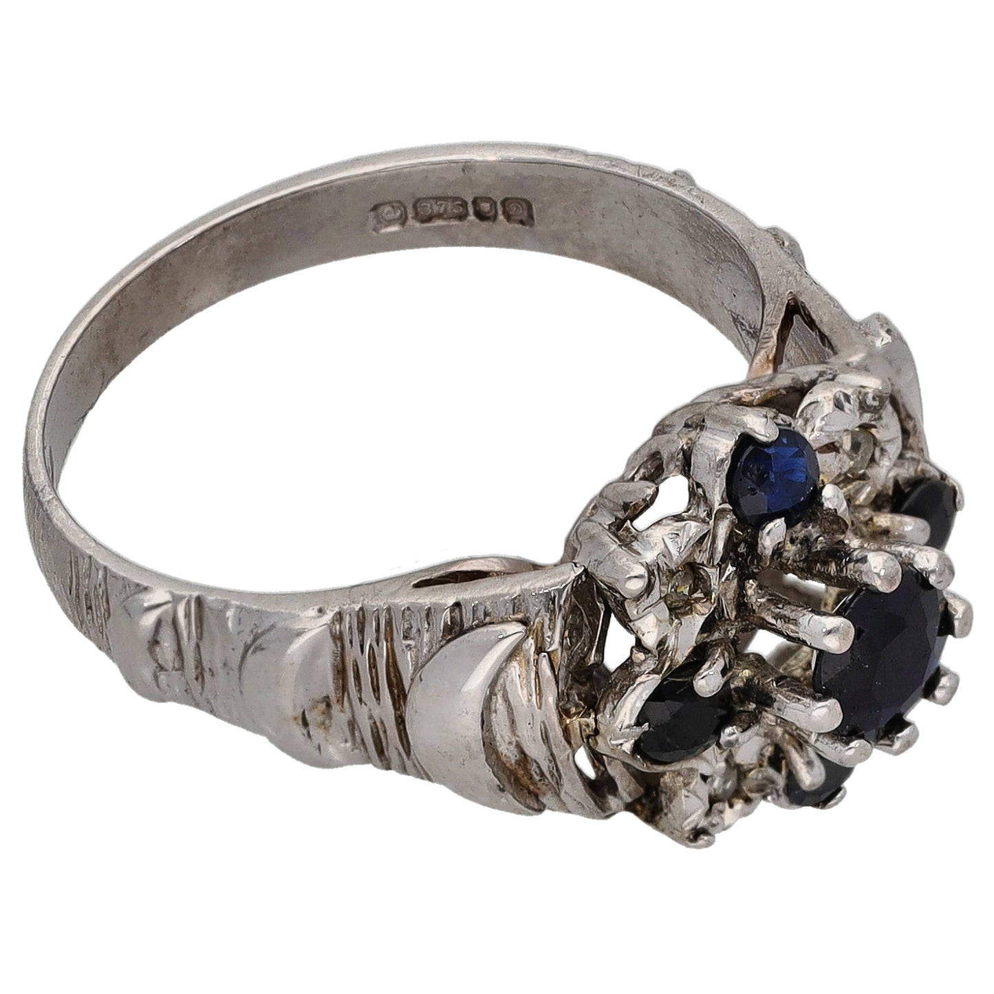 9ct White Gold Sapphire & 0.02ct Diamond Dress/Cocktail Ring Size M