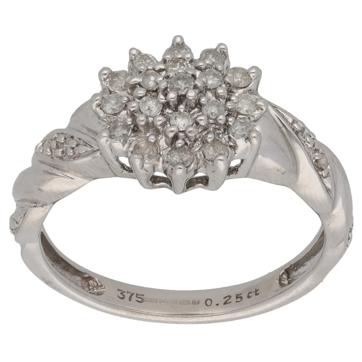 9ct White Gold 0.21ct Diamond Cluster Ring Size M