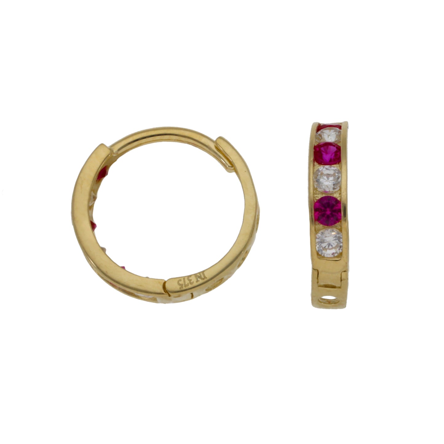New 9ct Gold Ruby & Cubic Zirconia Small Hoop Earrings