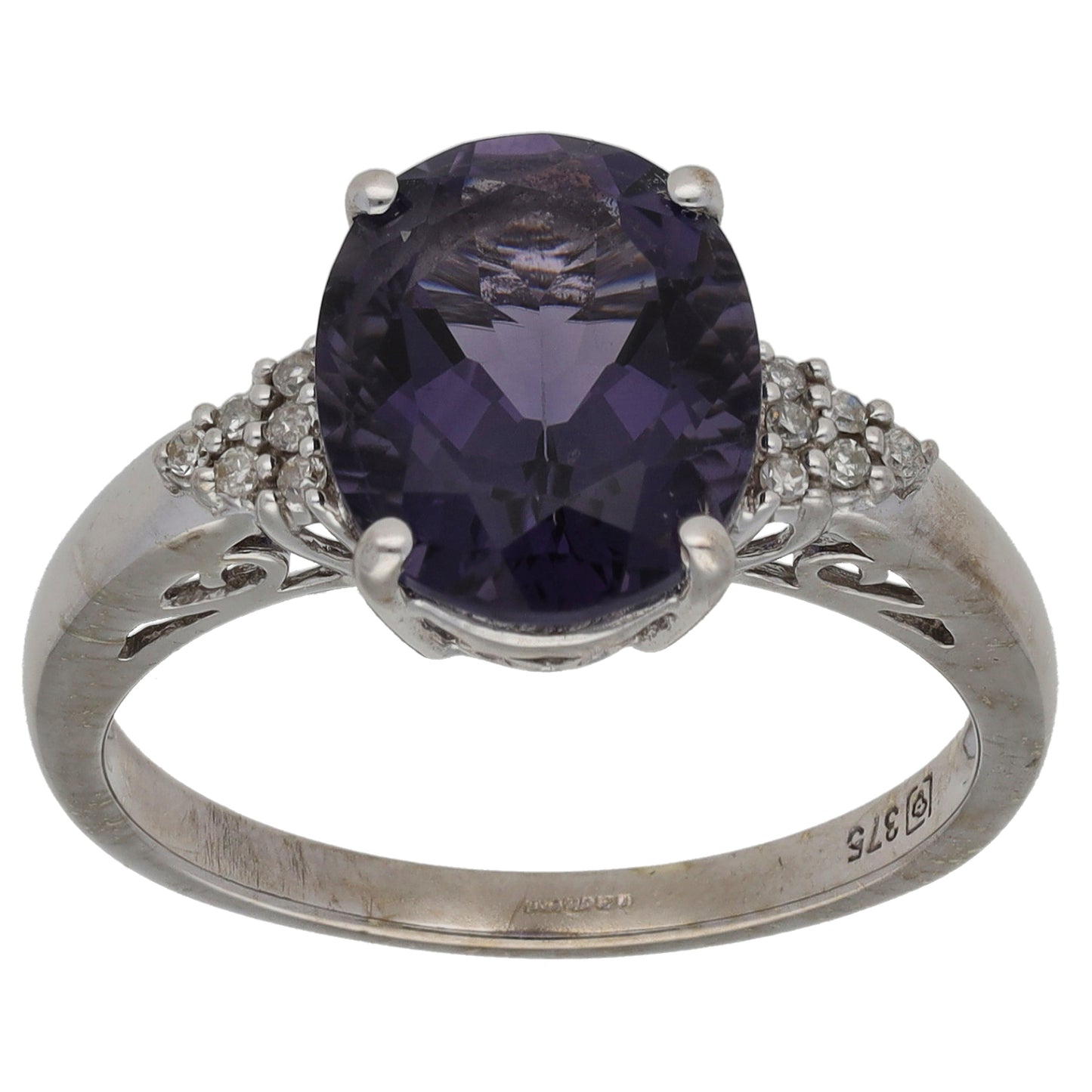 9ct White Gold Iolite & 0.06ct Diamond Dress/Cocktail Ring Size P