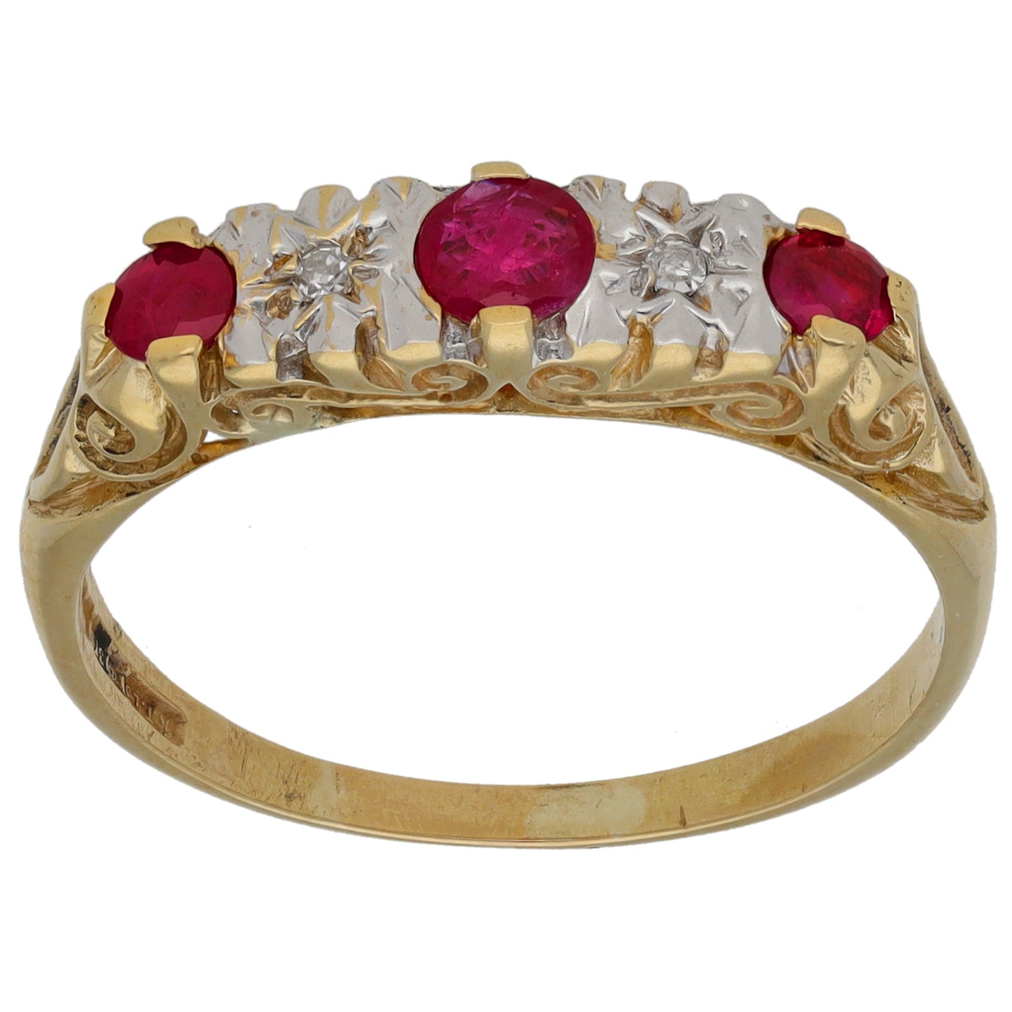 9ct Gold Ruby & 0.02ct Diamond Half Eternity Ring Size Q