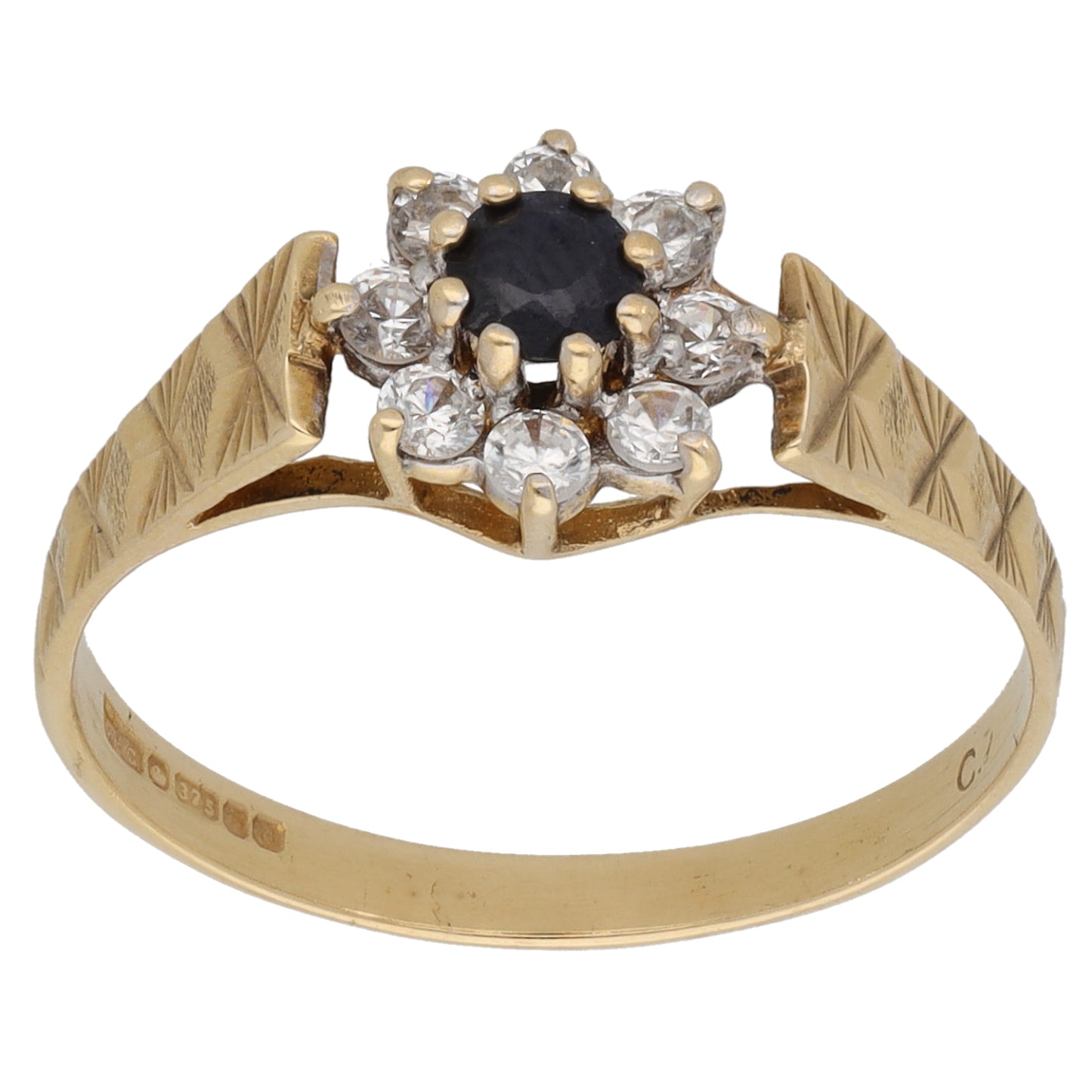 9ct Gold Sapphire & Cubic Zirconia Dress/Cocktail Ring Size P