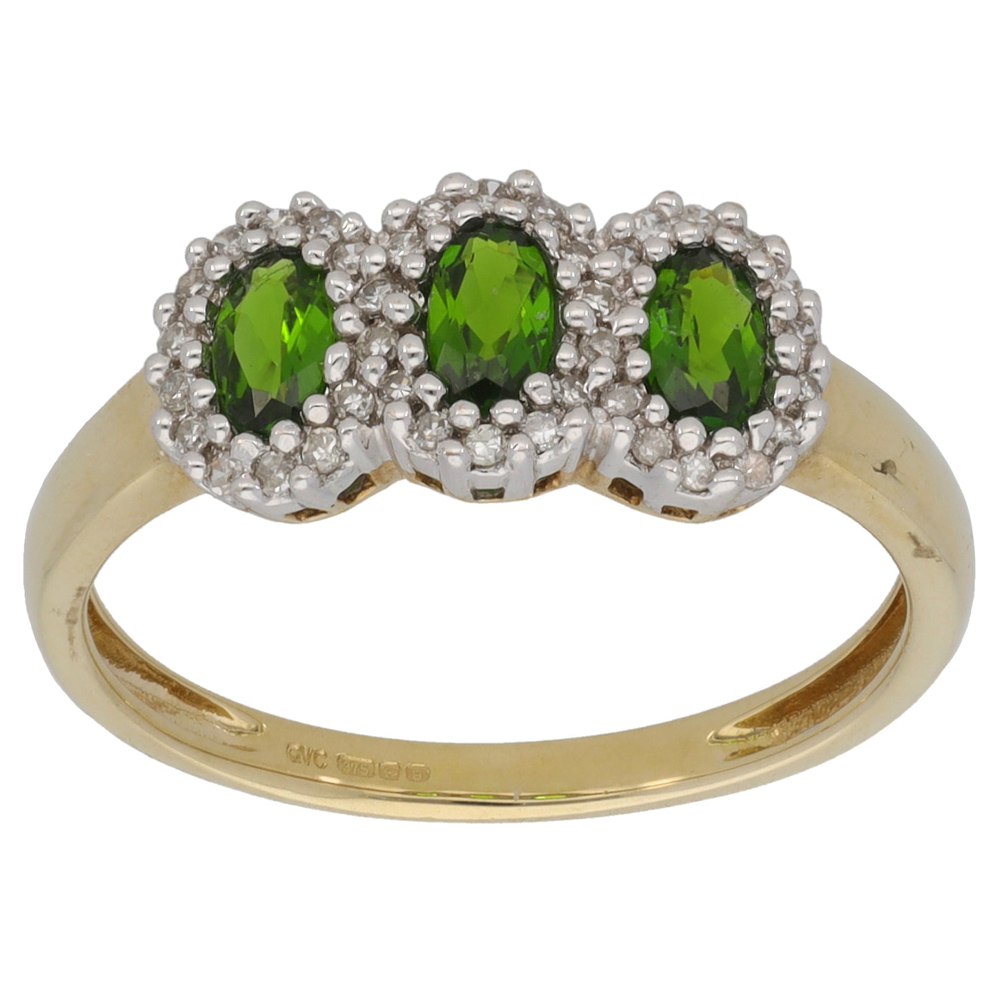9ct Gold Diopside & 0.19ct Diamond Dress/Cocktail Ring Size S
