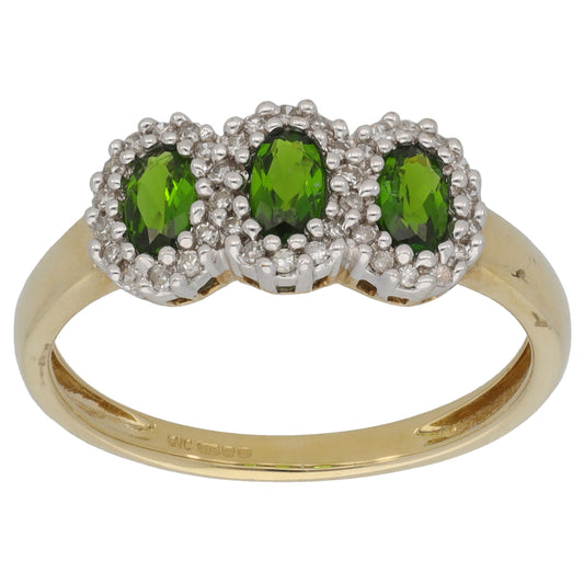9ct Gold Diopside & 0.19ct Diamond Dress/Cocktail Ring Size S