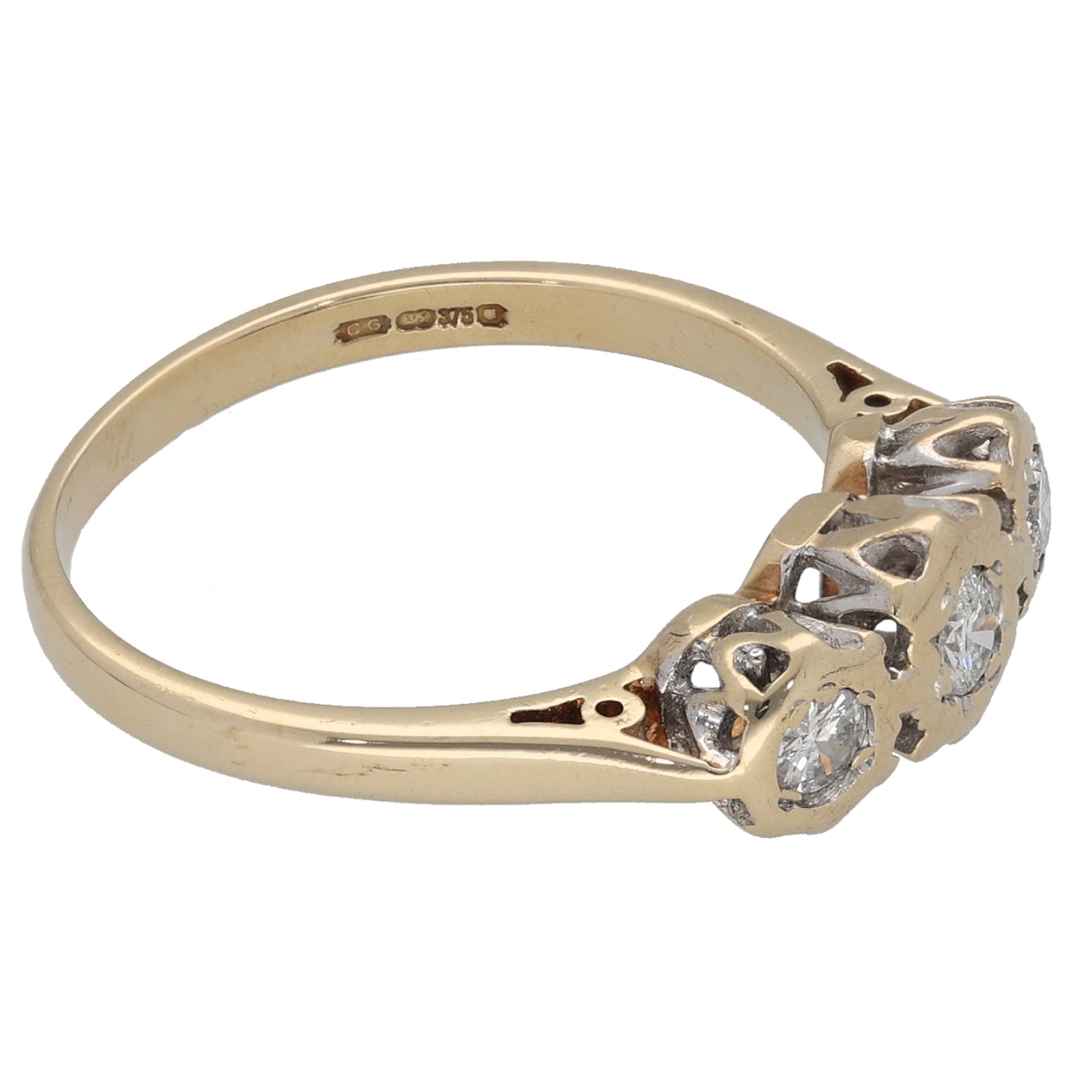 9ct Gold 0.25ct Diamond Trilogy Ring Size M