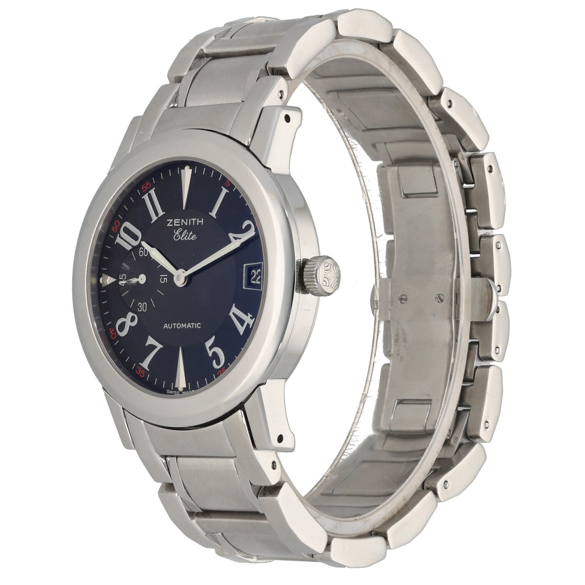 Zenith Port Royal V Elite 02.0450.680, black dial with 37mm stainless steel case and link bracelet, front angle