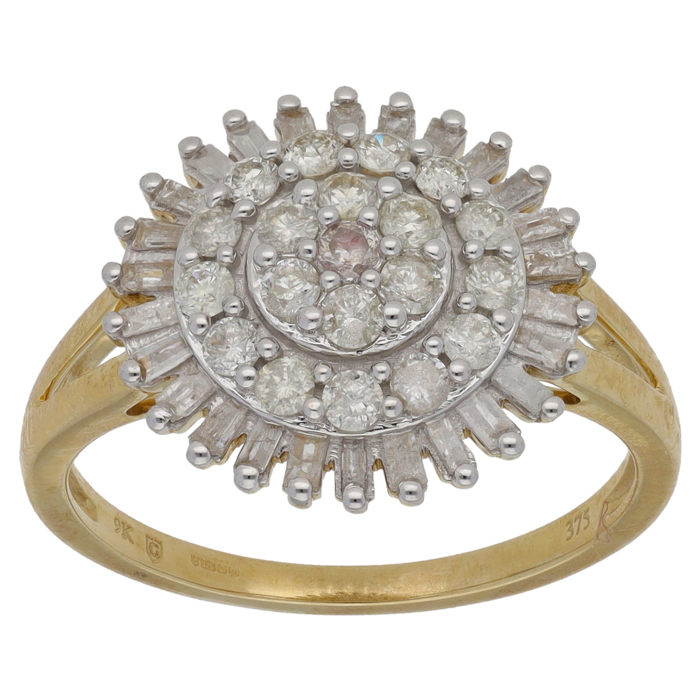 9ct Gold 1.12ct Diamond Cluster Ring Size R