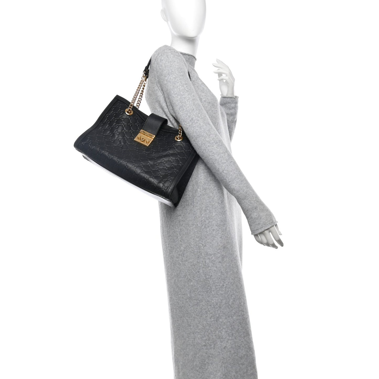 Gucci Padlock Tote Guccissima Leather Bag - Black