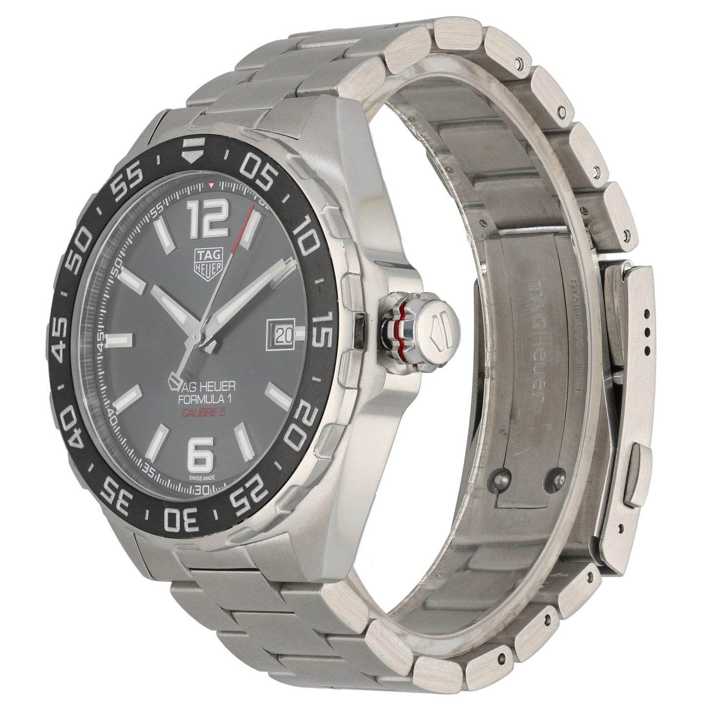 Tag Heuer Formula 1 WAZ2011, grey dial watch with black bezel, front angle image