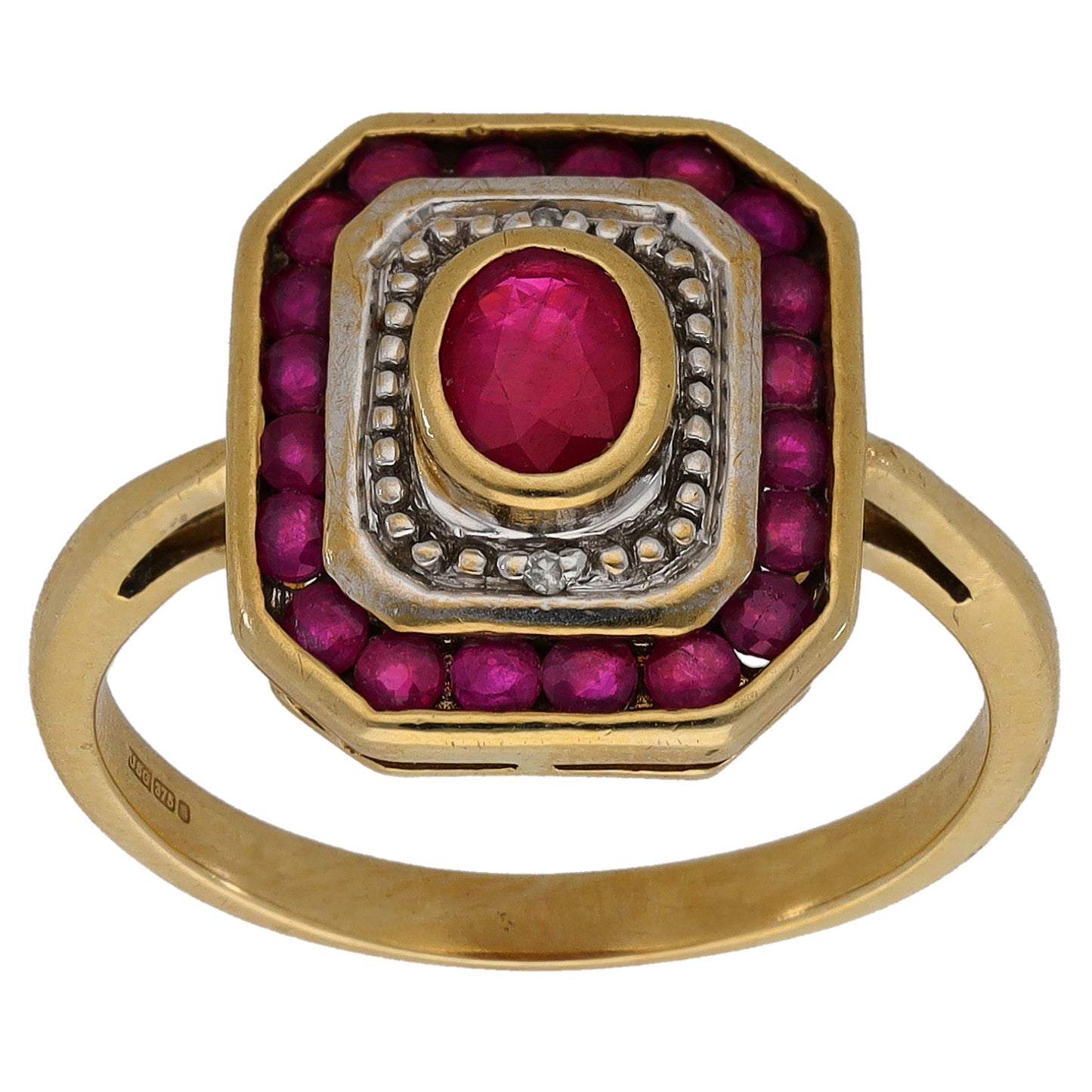 9ct Gold Ruby & 0.01ct Diamond Dress/Cocktail Ring Size O