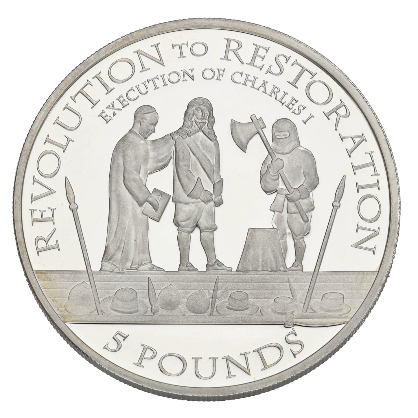 Sterling Silver Revolution To Restoration Execution Of Charles I 5 Pounds Coin 2010