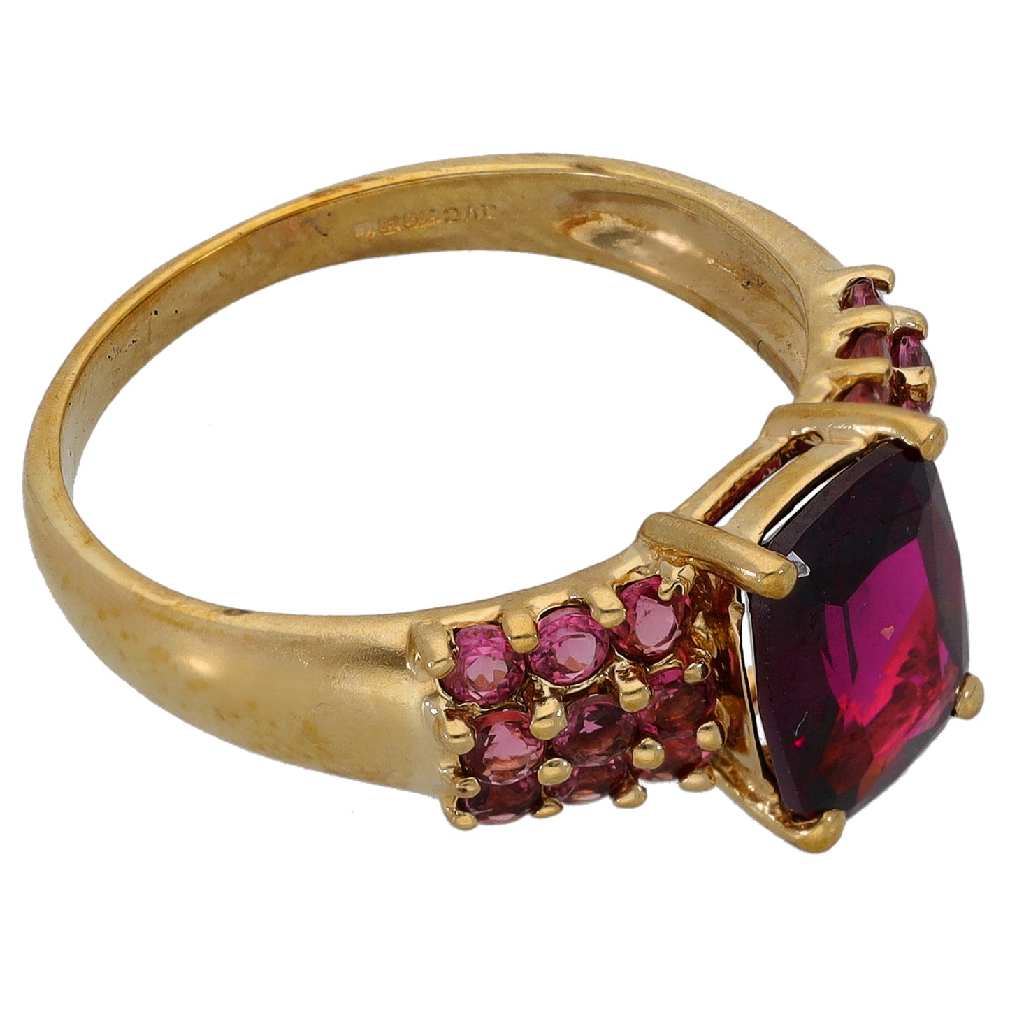 9ct Gold Garnet & Tourmaline Single Stone Ring With Accents Size P