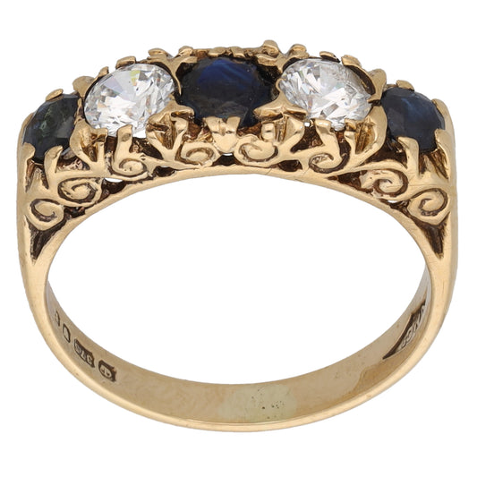 9ct Gold Sapphire & Cubic Zirconia Half Eternity Ring Size L