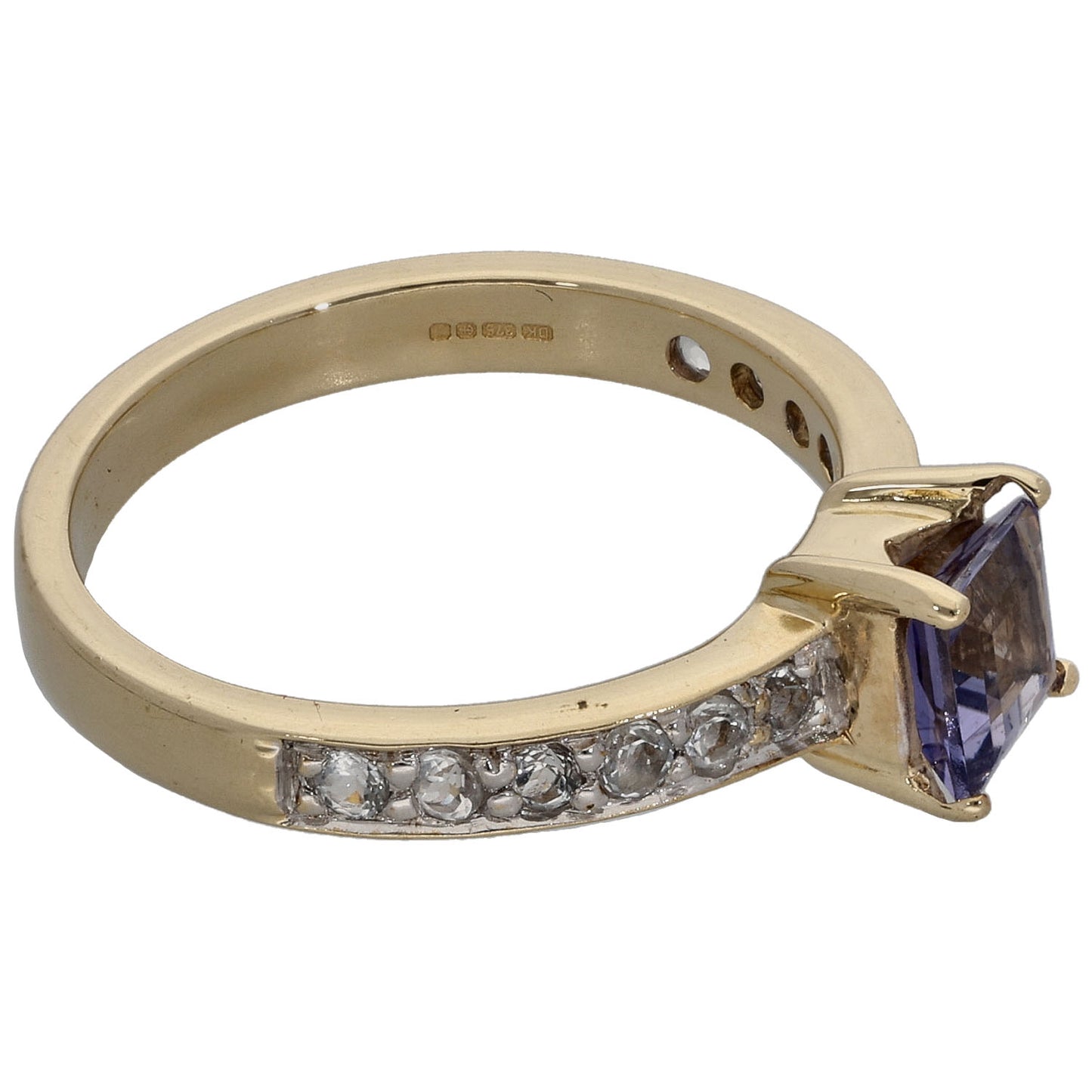 9ct Gold Tanzanite & Imitation Gems Single Stone Ring With Accents Size N