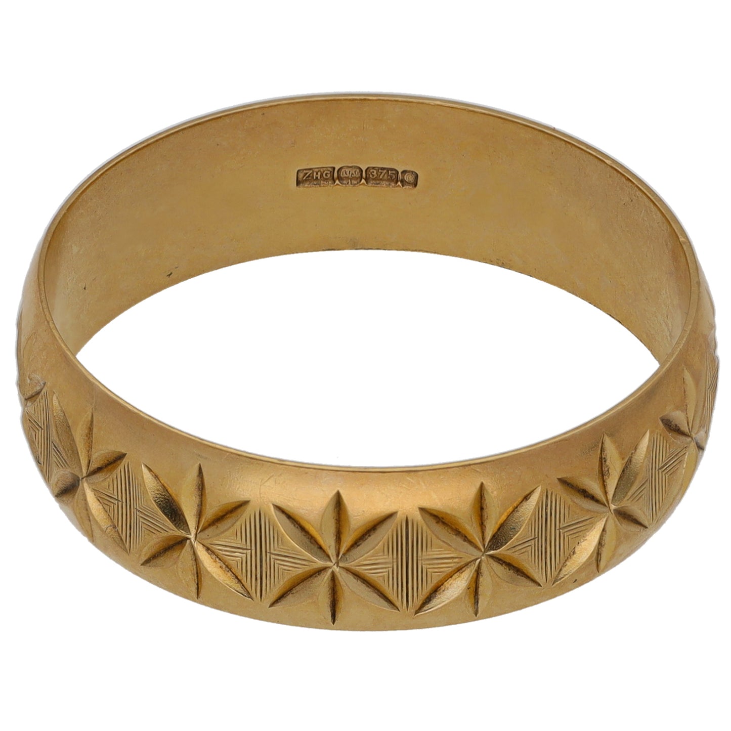 9ct Gold Patterned Wedding Ring Size V