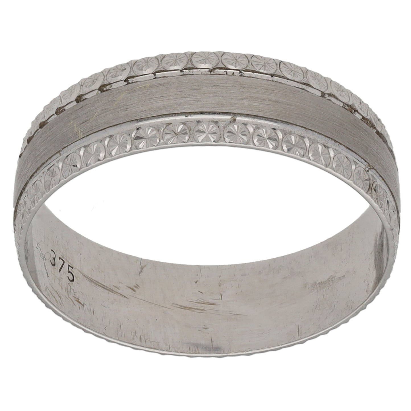 9ct White Gold Patterned Wedding Ring Size T