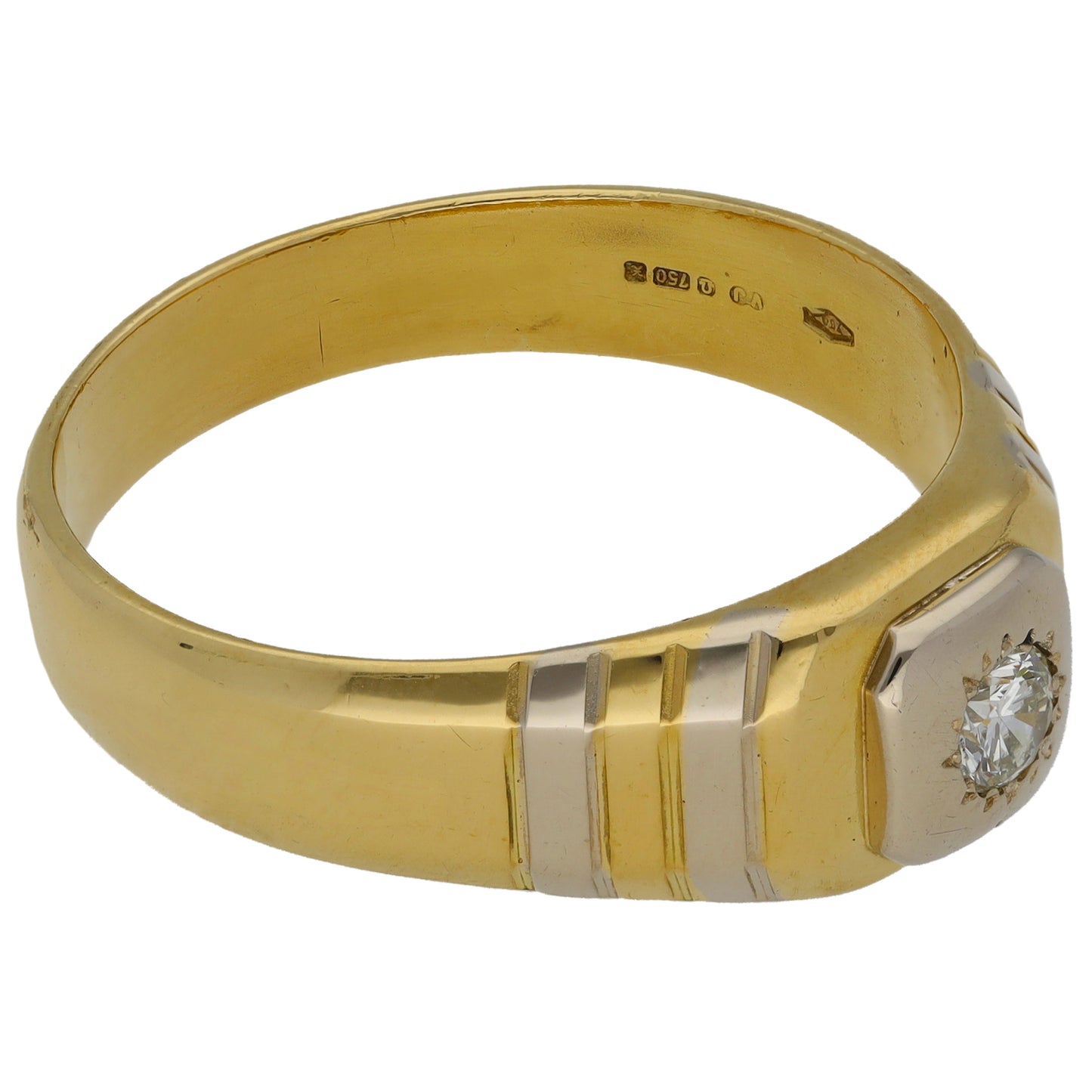 18ct Gold 0.25ct Diamond Single Stone Patterned Signet Ring Size Z+4