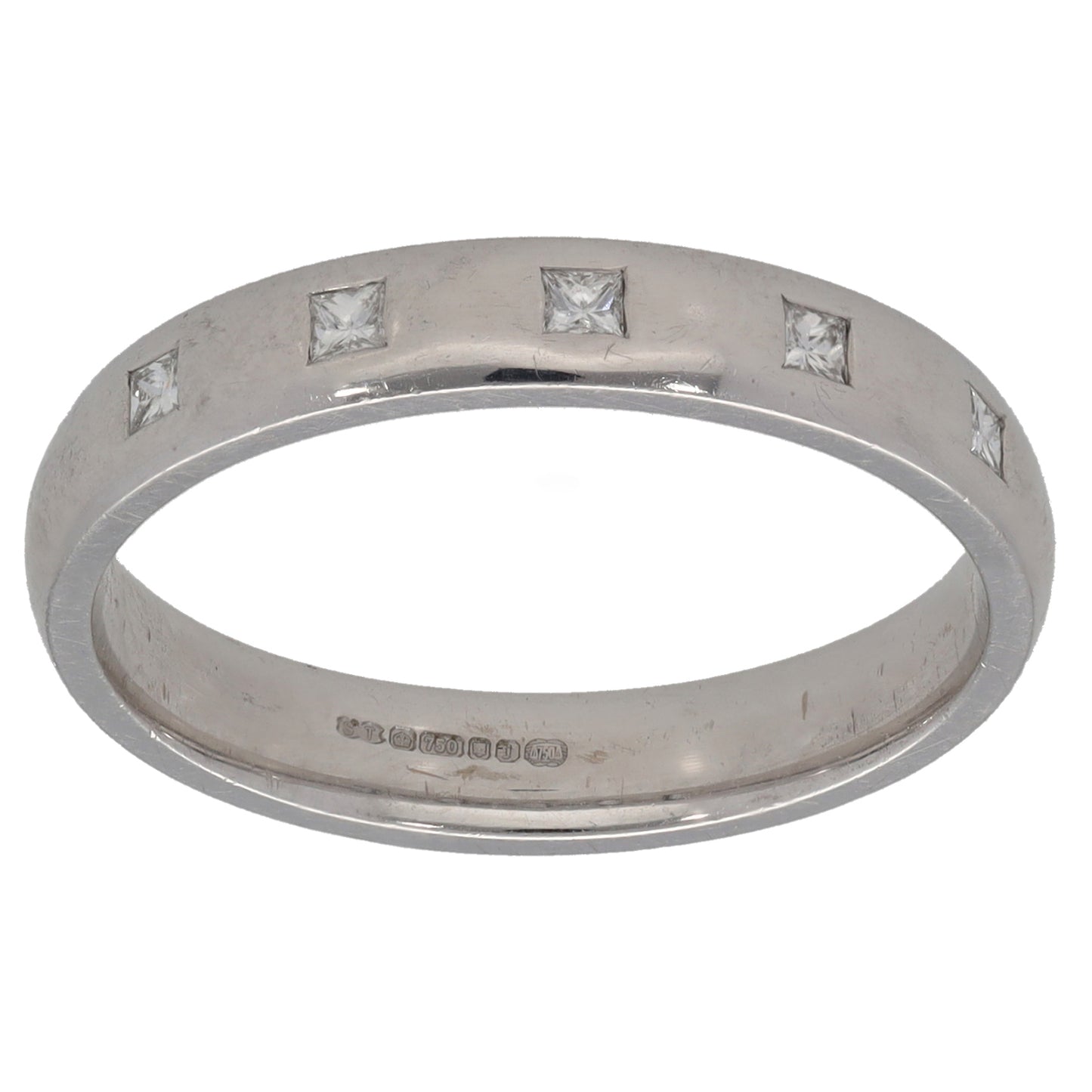 18ct White Gold 0.05ct Diamond Plain Wedding Ring Size O