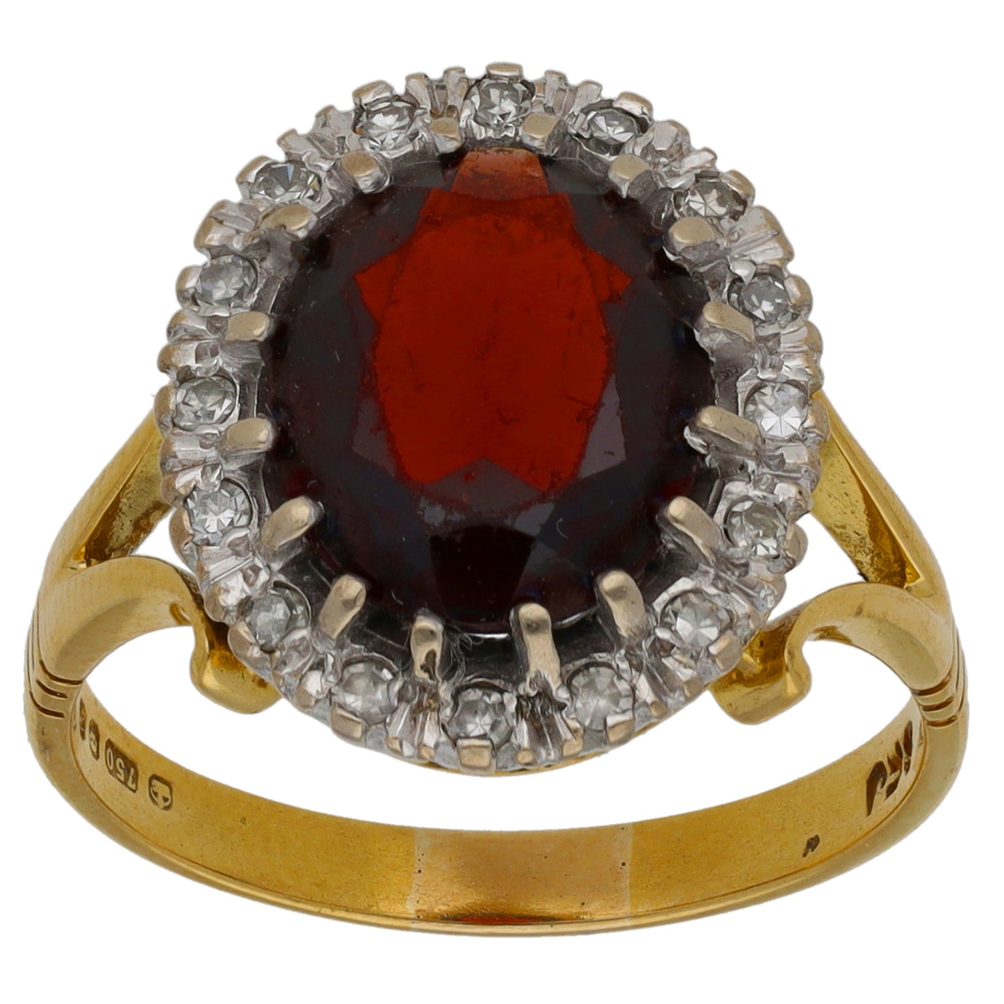 18ct Gold 0.16ct Diamond & Garnet Dress/Cocktail Ring Size P