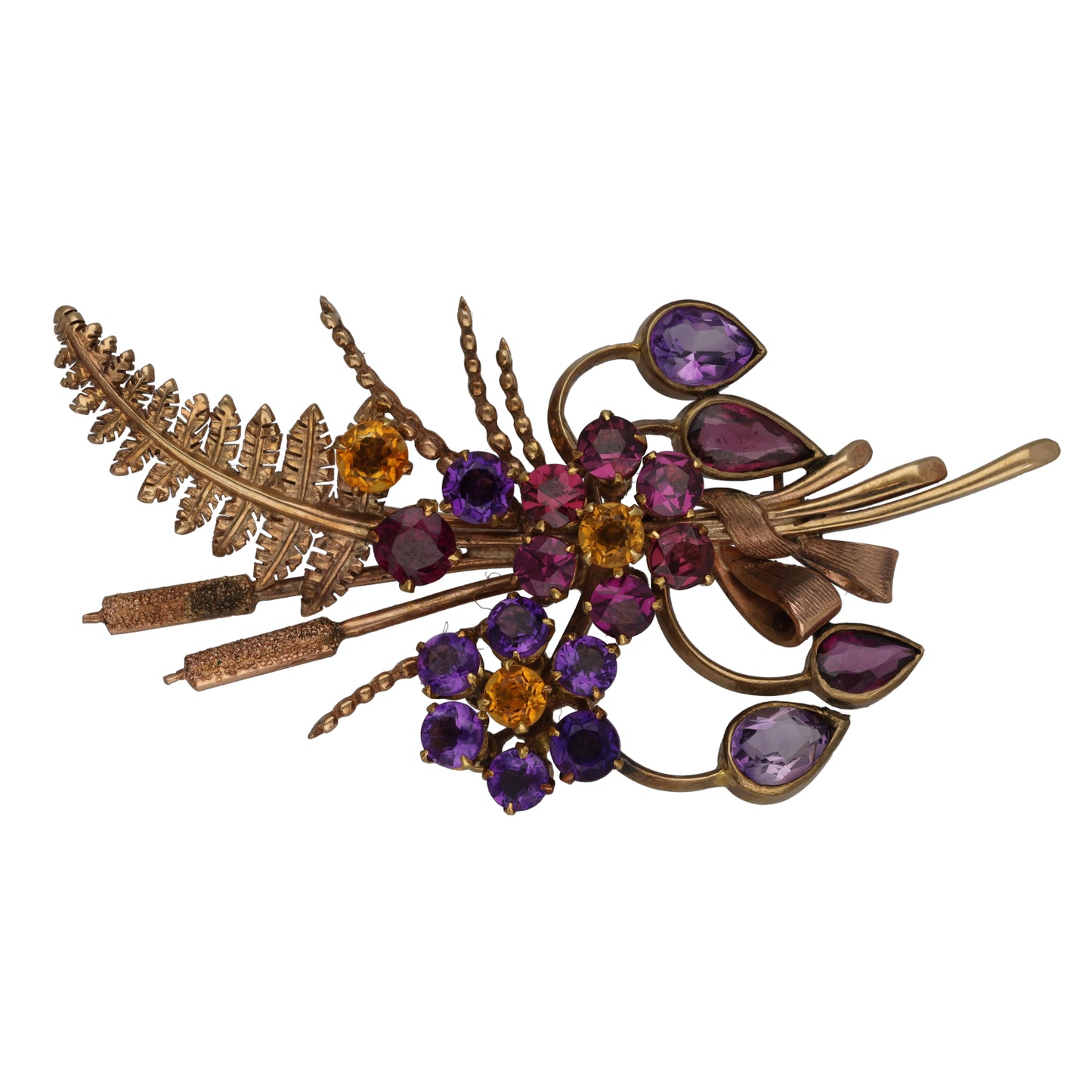9ct Gold Garnet, Amethyst & Citrine Dress Brooch