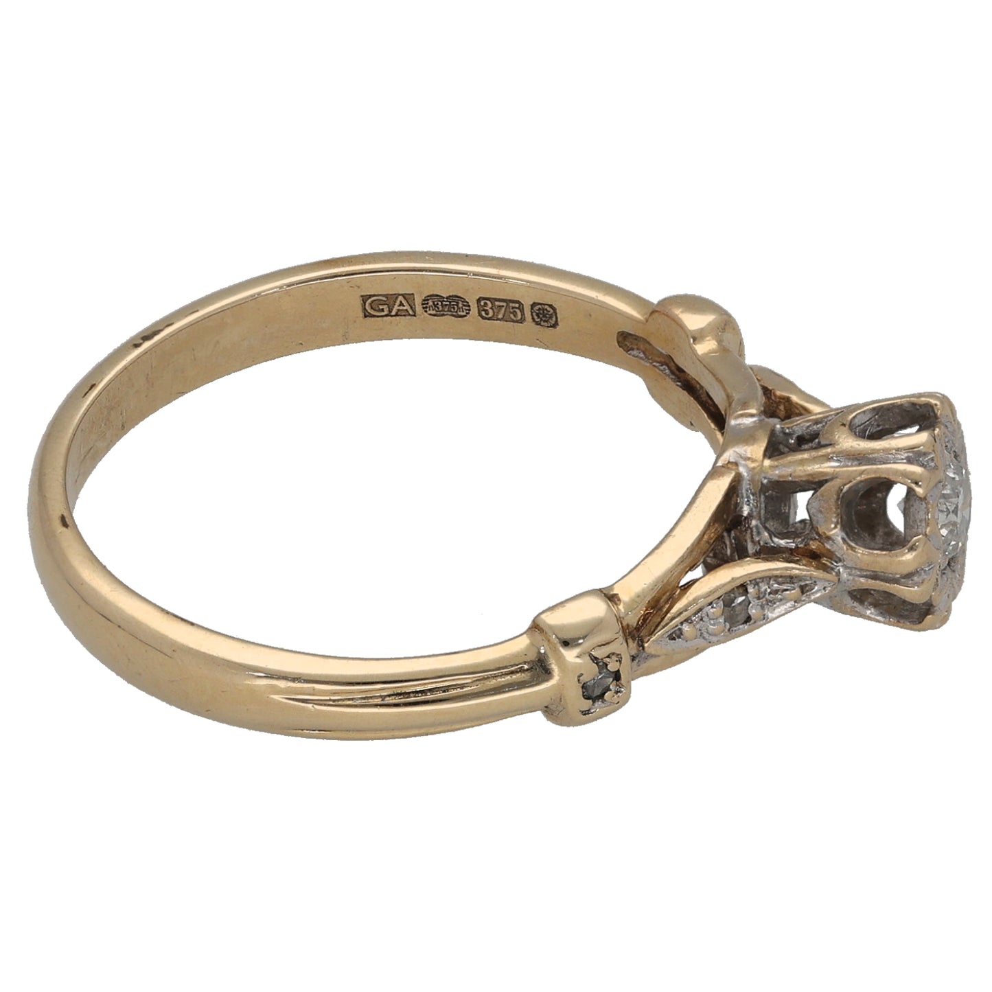 9ct Gold 0.09ct Round Diamond Solitaire Ring With Accent Stones Size N
