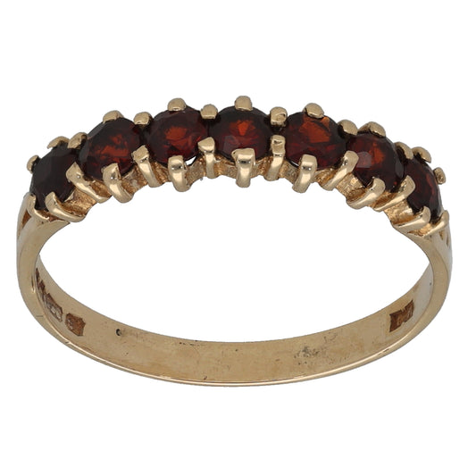 9ct Gold Garnet Half Eternity Ring Size P