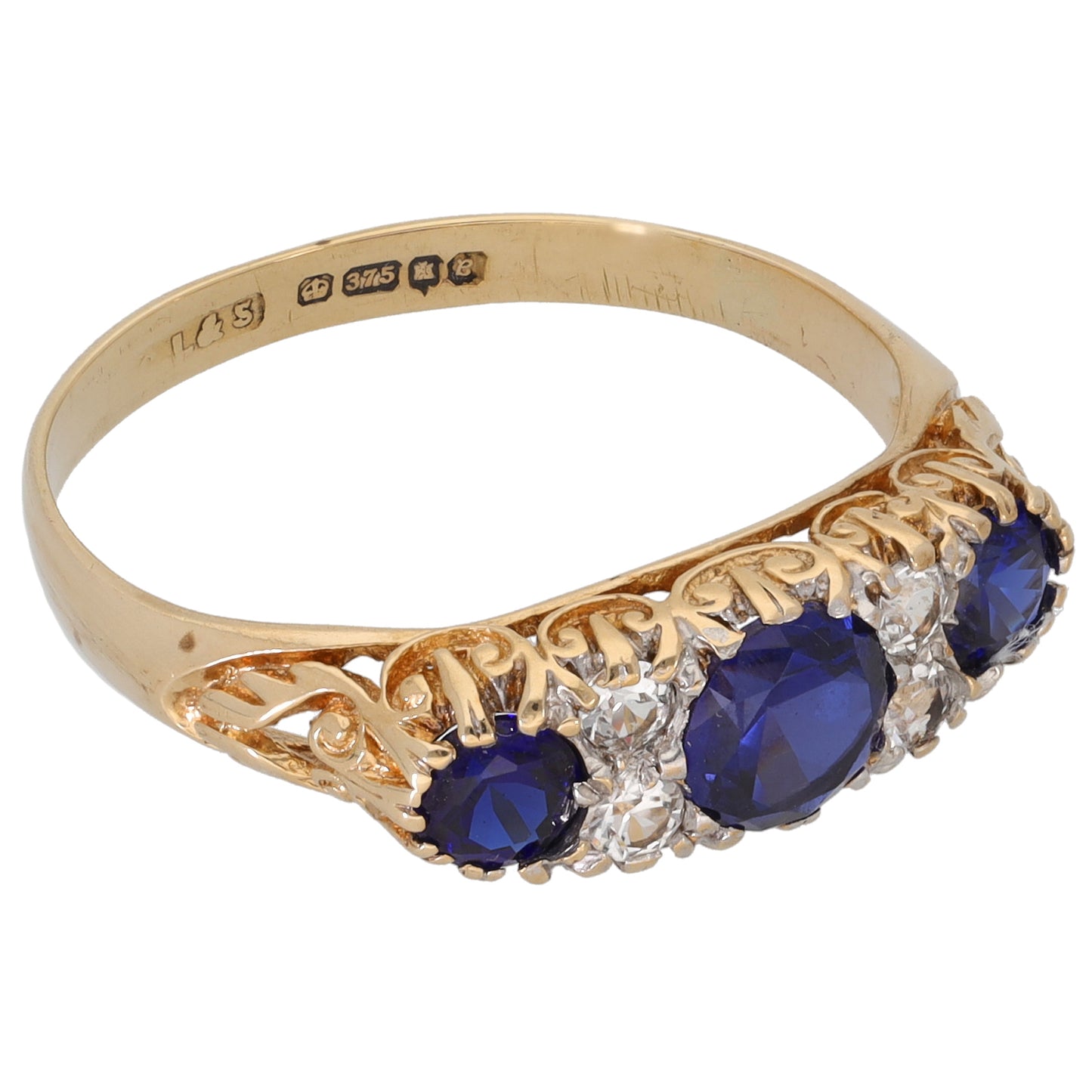 9ct Gold Man Made Sapphire & Cubic Zirconia Dress/Cocktail Ring Size T