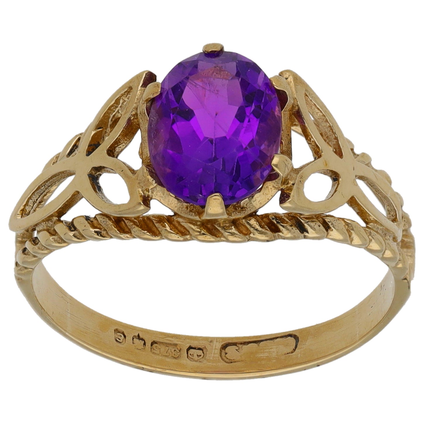 9ct Gold Amethyst Single Stone Ring Size K