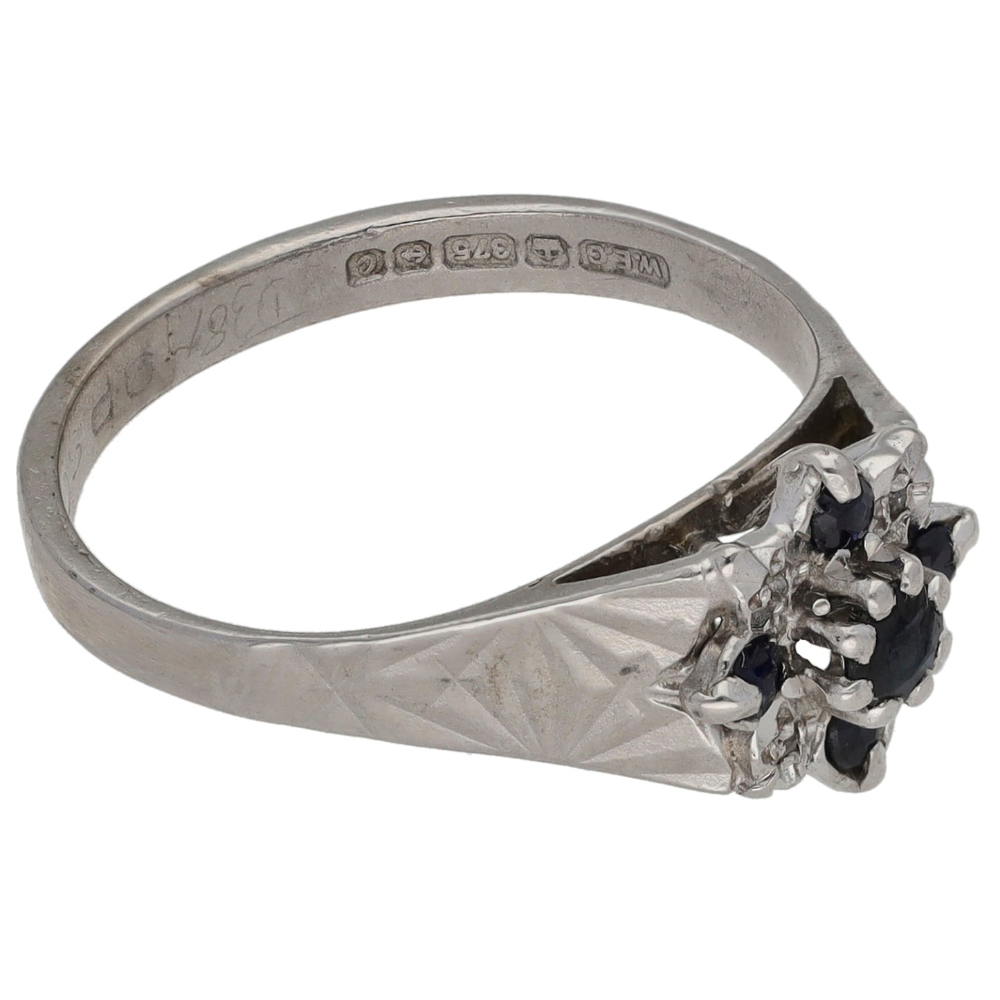 9ct White Gold Sapphire & 0.02ct Diamond Dress/Cocktail Ring Size L