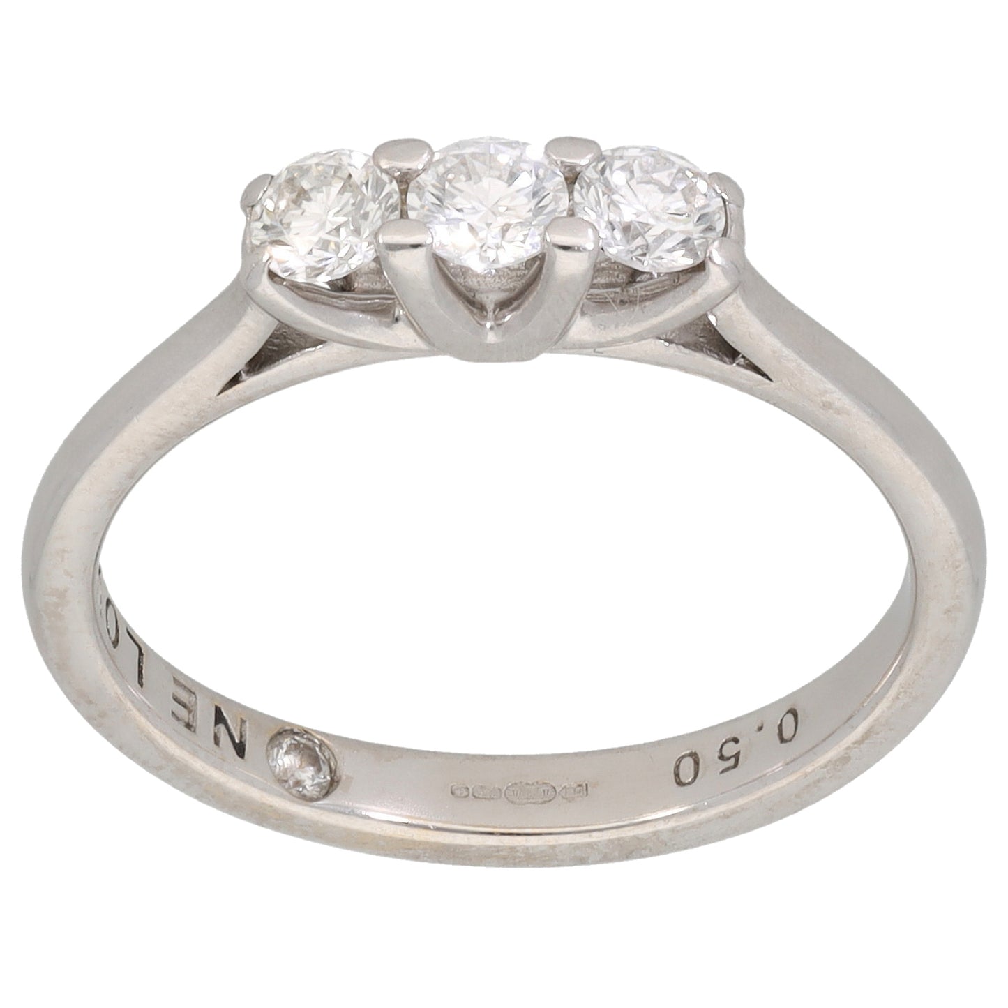 18ct White Gold 0.50ct Diamond Trilogy Ring Size P